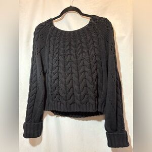 Free People Sandre Black Cable Knit Scoop-Neck Sweater Size Small